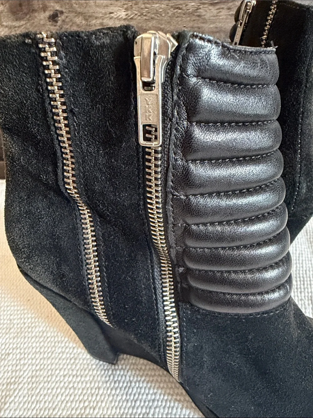 The Kooples suede and leather quilted zip ankle booties